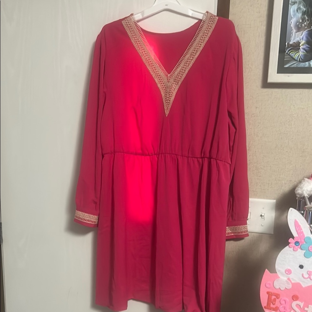 4 for $30 SHEIN Pink and Gold V-Neck Bishop Sleeve Mini Sundress